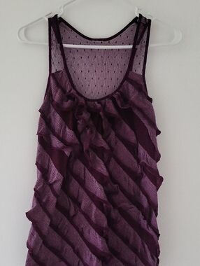 Women's Ruffled Sheer Tank Top - Plum